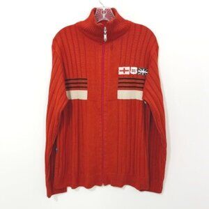 D’C For Men Dimension Rust Full Zip Ribbed Sweater England UK Flag Patches O/S